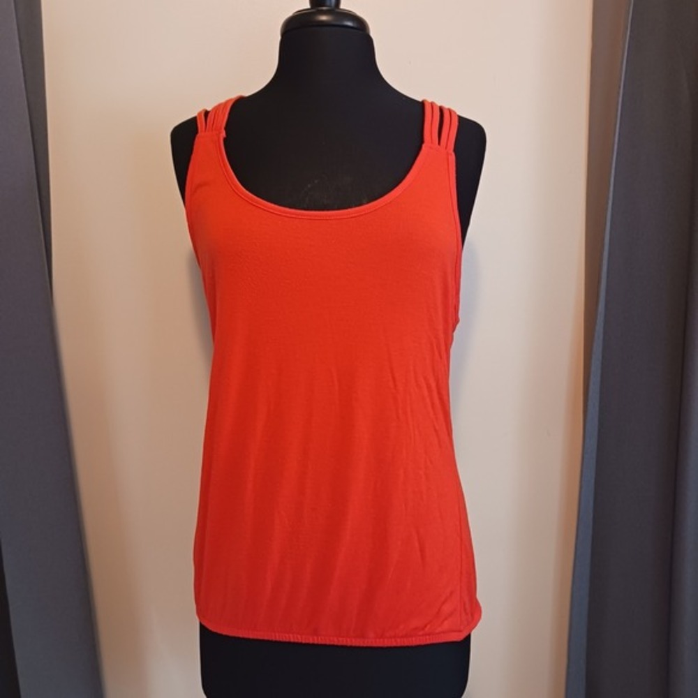 Dots Womens Large Orange Red Braided Strappy‎ Racerback Bubble Hem Tank Top
